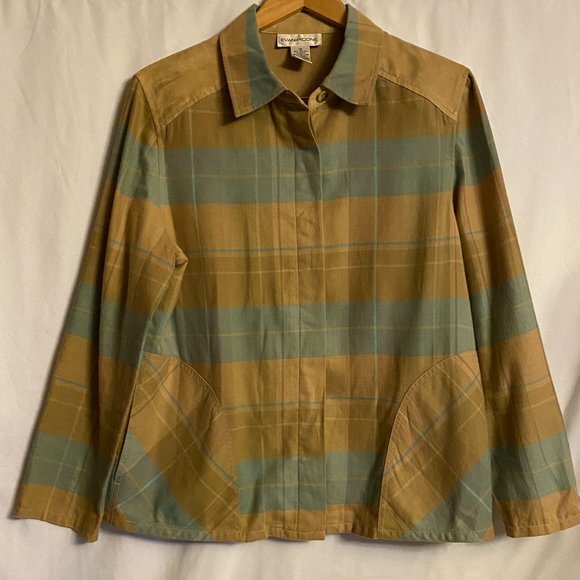 Evan Picone Tops - Evan Picone Plaid Cotton/Wool Shacket Size 12 Faux Suede